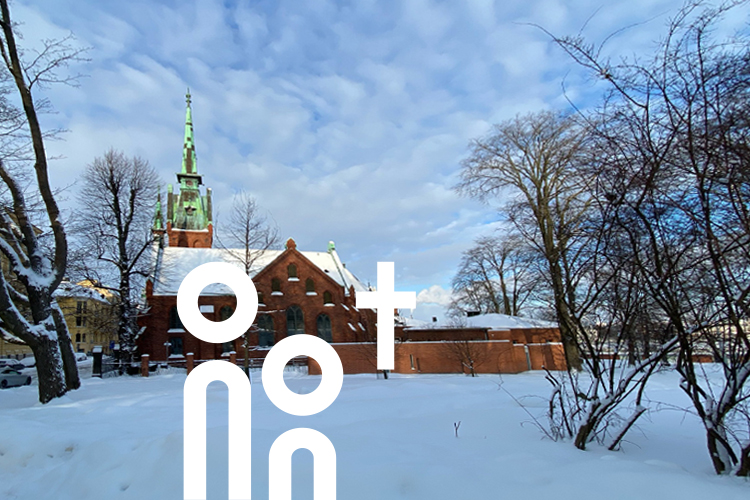 Vy över den Tyska kyrkan i Helsingfors i januariljuset.