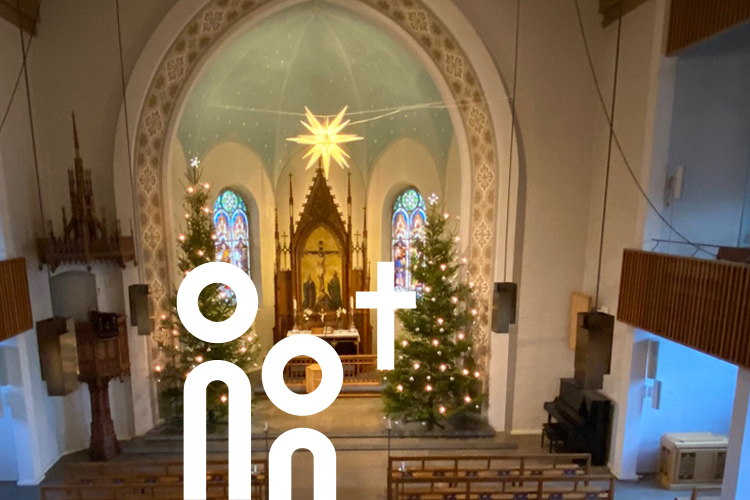 Vy över julgranarna i kyrkorummet i den tyska kyrkan i Helsingfors.