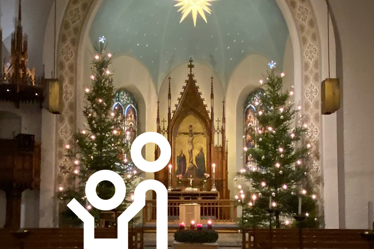 Vy över julgranarna i kyrkorummet i den tyska kyrkan i Helsingfors.