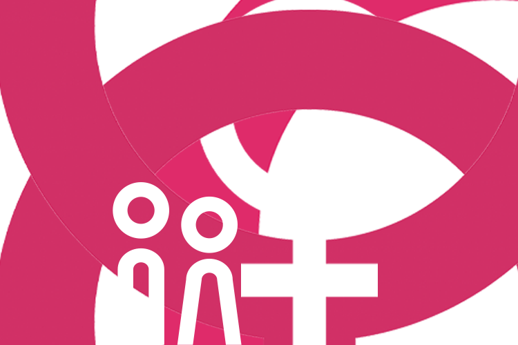 Flera överlappande Venus-symboler i vitt och rosa… symboliserar kvinnor som en social grupp.